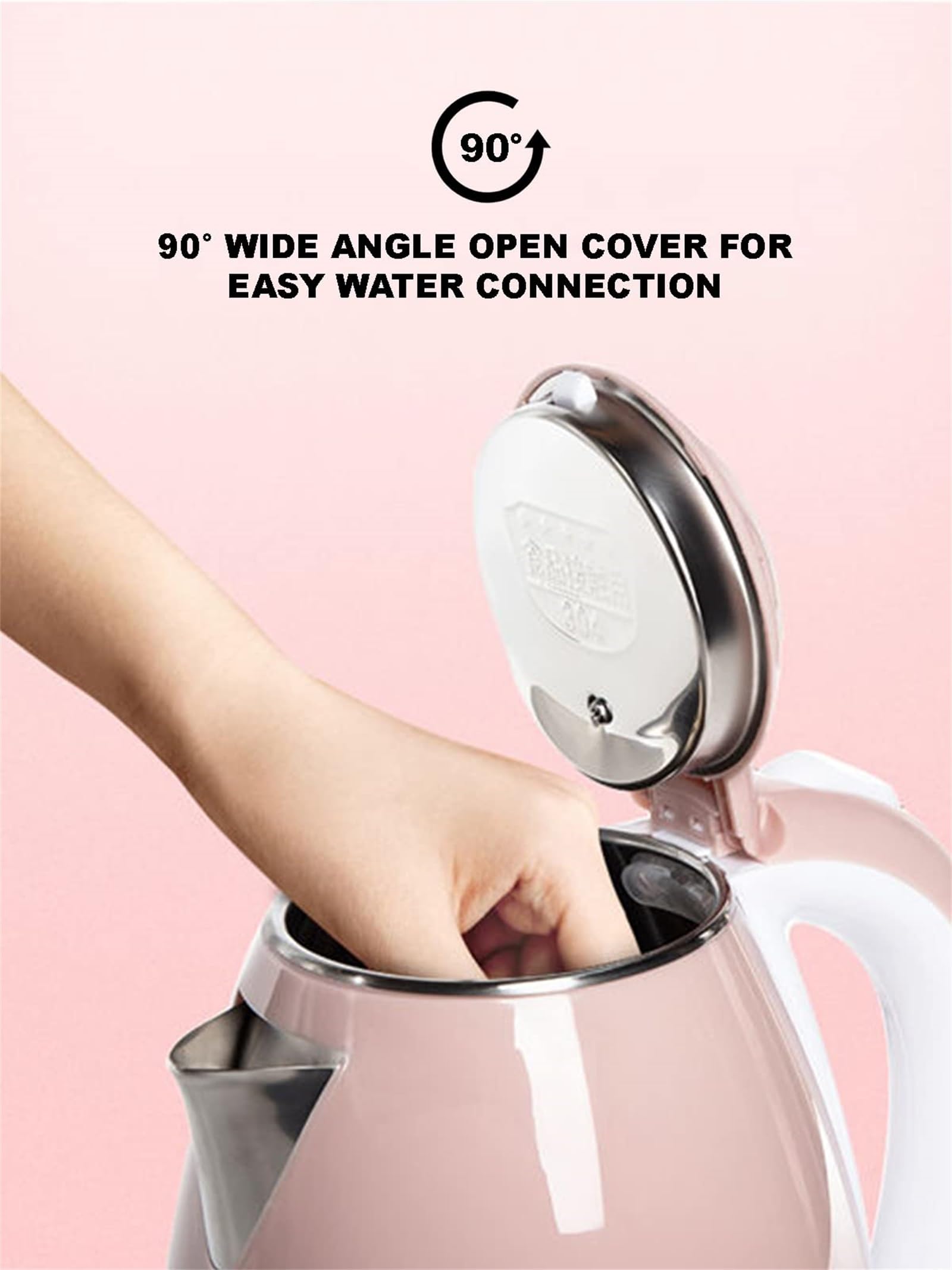 Hervidor eléctrico inalámbrico de acero inoxidable cepillado de 2 L, silencioso y rápido, 1500 W, mango antiquemaduras, boquilla de vertido perfecta, color rosa