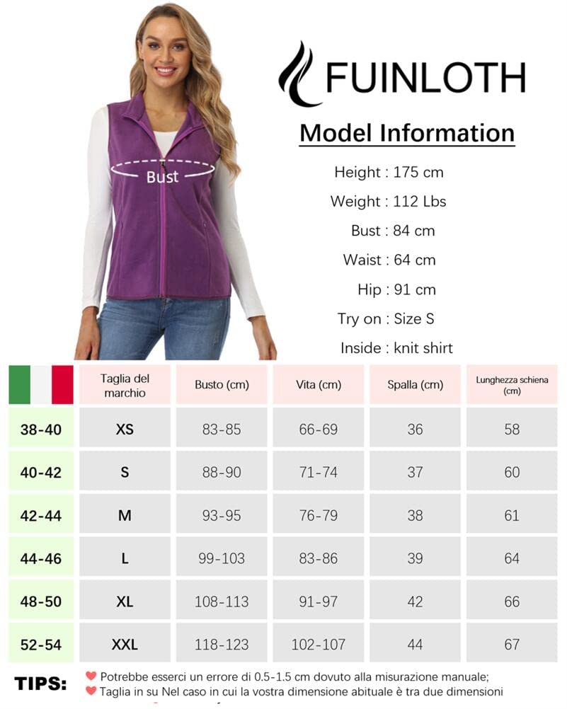 fuinloth Gilet Donna in Pile Smanicato Elegante Invernale Sportivo con Tasca Gilet Termico con Cerniera Senza Maniche Giacca