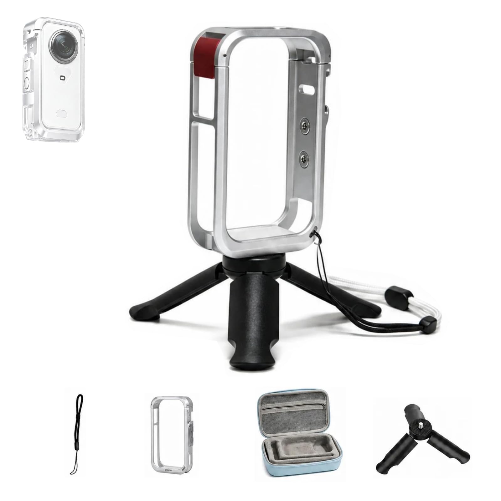 Zestaw metalowych klatek kompatybilny z Insta360 X6, rama ze stopu aluminium z magnetycznym szybkim zapięciem, mini statyw i torba do przechowywania do vlogowania