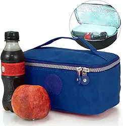 Bolsa Termica Marmita Feminina Masculina Fitness Pequena Marmiteira Lancheira Termica Infantil Adulto 2,2 Litros Para Lanches Garrafinha Camping Praia Viagem Academia Freezer Passeio Escola (Azul Escuro)