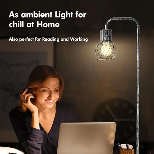 Miniatura 3 de Lámpara de pie industrial, lámpara de pie plateada antigua moderna con bombilla LED de 6 W, interruptor de pie, lámparas altas de metal para sala de