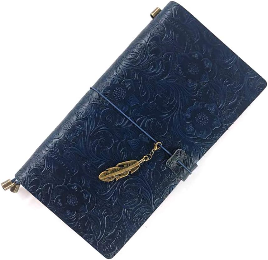 Refillable Leather Journal, Handmade Blue Leather Notebook with Bookmark for Men & Women, Vintage Leather Notepad Sketchbook Perfect for Writing, Gifts, Travelers (Blue, Standard)