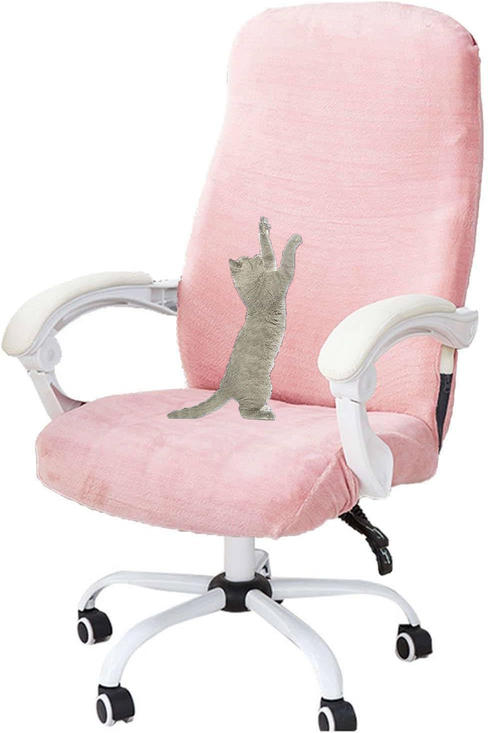 Funda de terciopelo para silla de oficina, resistente a los arañazos, elástica, respaldo alto, funda extraíble para silla de ordenador (rosa, L)