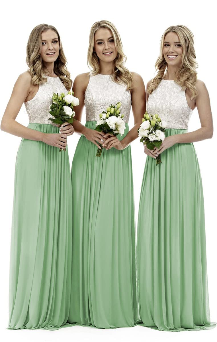 Lecureler Women's Sage Long Lace Prom Bridesmaid Dress Size 12