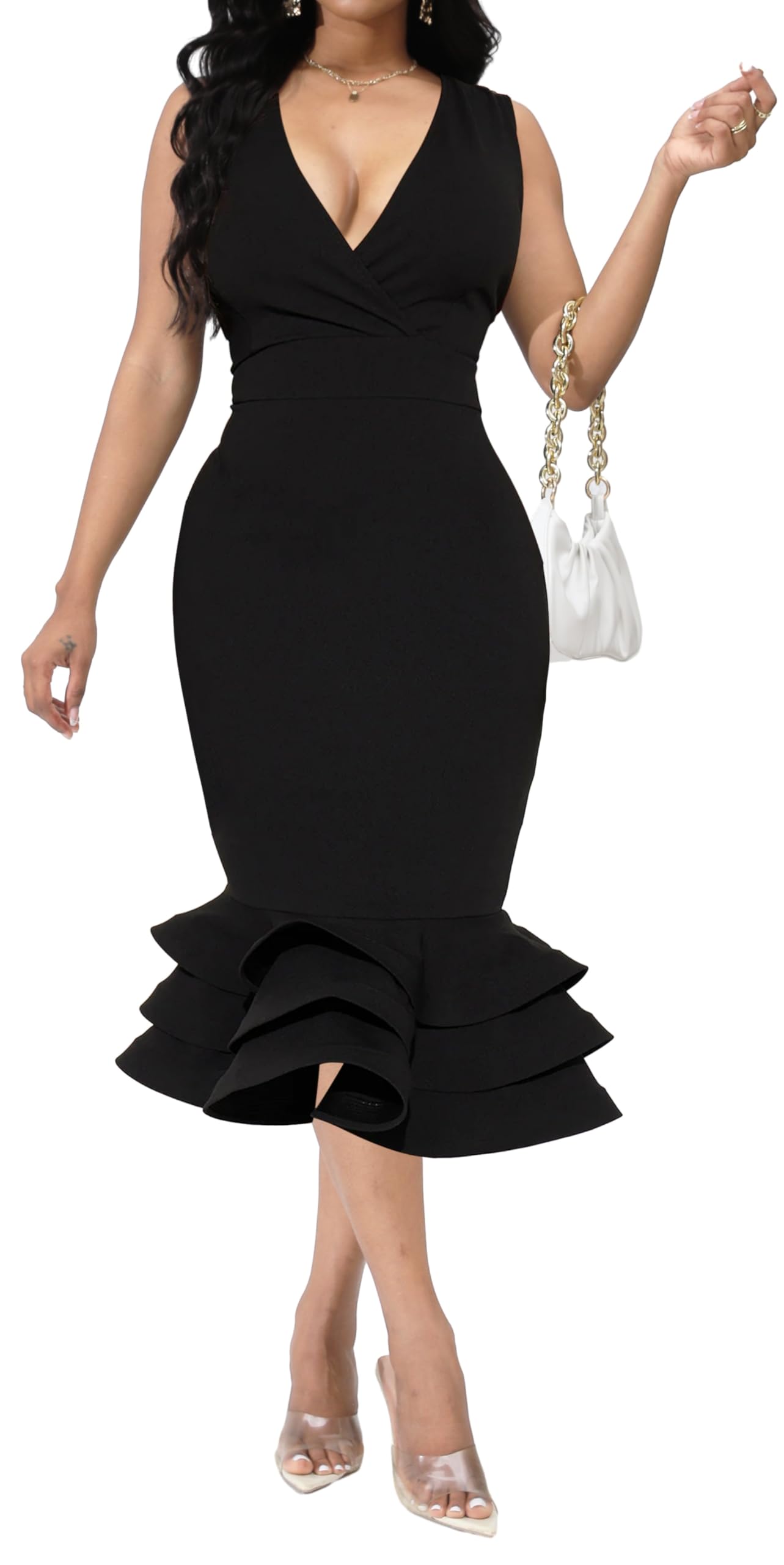 Robe élégante sexy à col en V sans manches et respirante pour femme