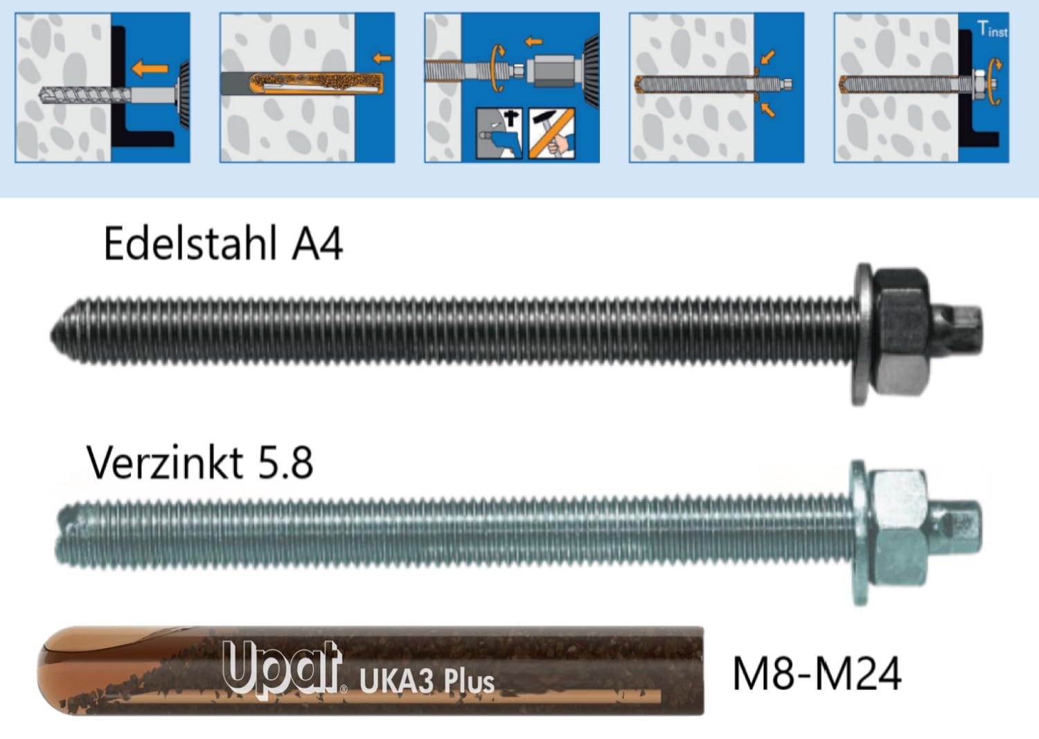 VERBUNDANKER SET M10x130mm VERZINKTER STAHL 5.8-10x Glaspatronen M10 + 10 Ankerstangen M10x130mm vz. + Zylinderbürste/Klebeanker Ankerstangen Schwerlastbefestigung