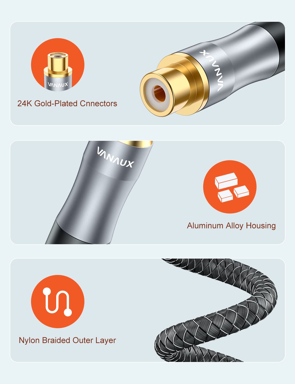 VANAUX Subwoofer Extension Cable, Male to Female Coaxial Cable, RCA Digital Audio Cord Gold-Plated with Braided Jacket for Home Theater, TV, Amplifier, Speaker(10ft/3m) - Image 5