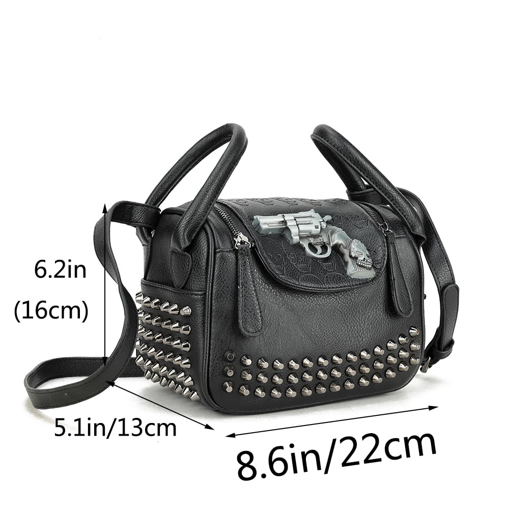 Bolso gótico y bolso de mano de piel sintética con remaches de calavera para mujer