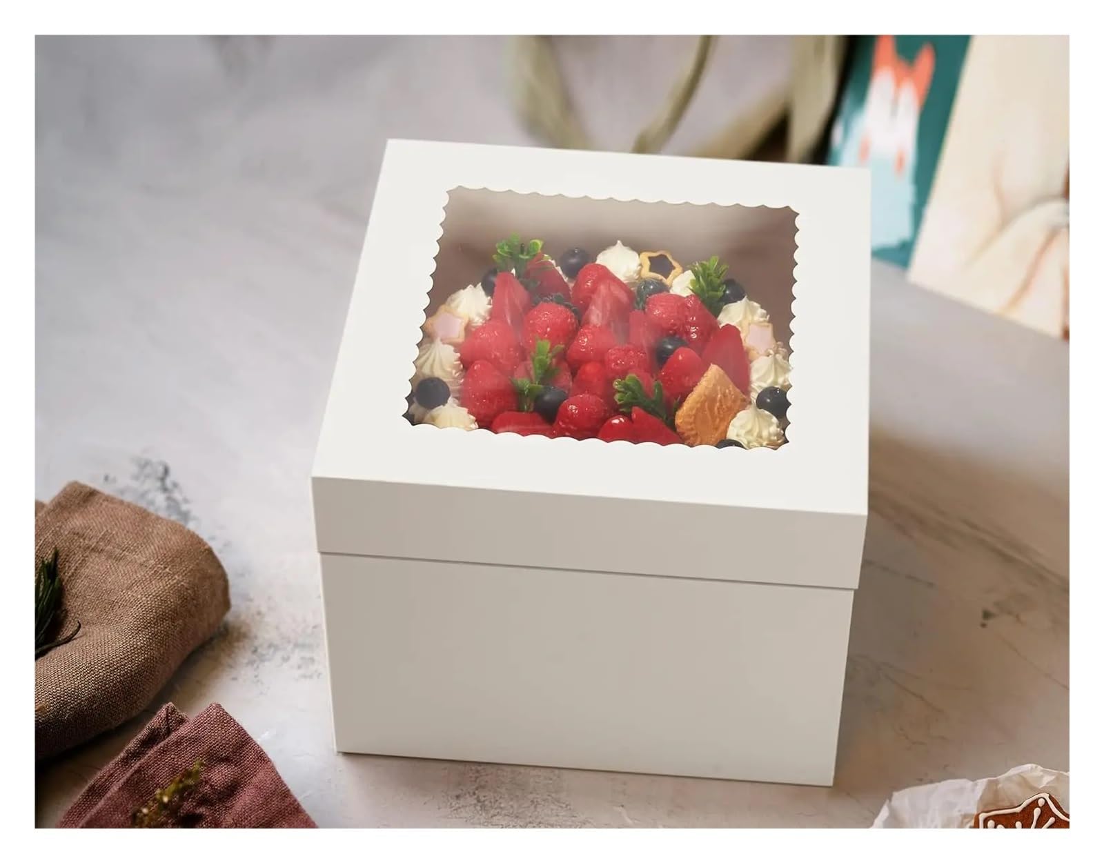 Cajas Para Tartas 6/12/24 Uds Cajas For Pasteles, Caja For Blanca De 8x8x8 Pulgadas Con Ventana, Cuadrada Cartón For For Suministros Decoración para Cumpleaños(24pcs)