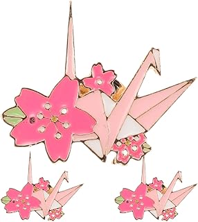 桜折り鶴ブローチ 3個セット レディースピンバッジ 亜鉛合金製 1.2×1.1インチ カーディガンやショール用 和風アクセサリー