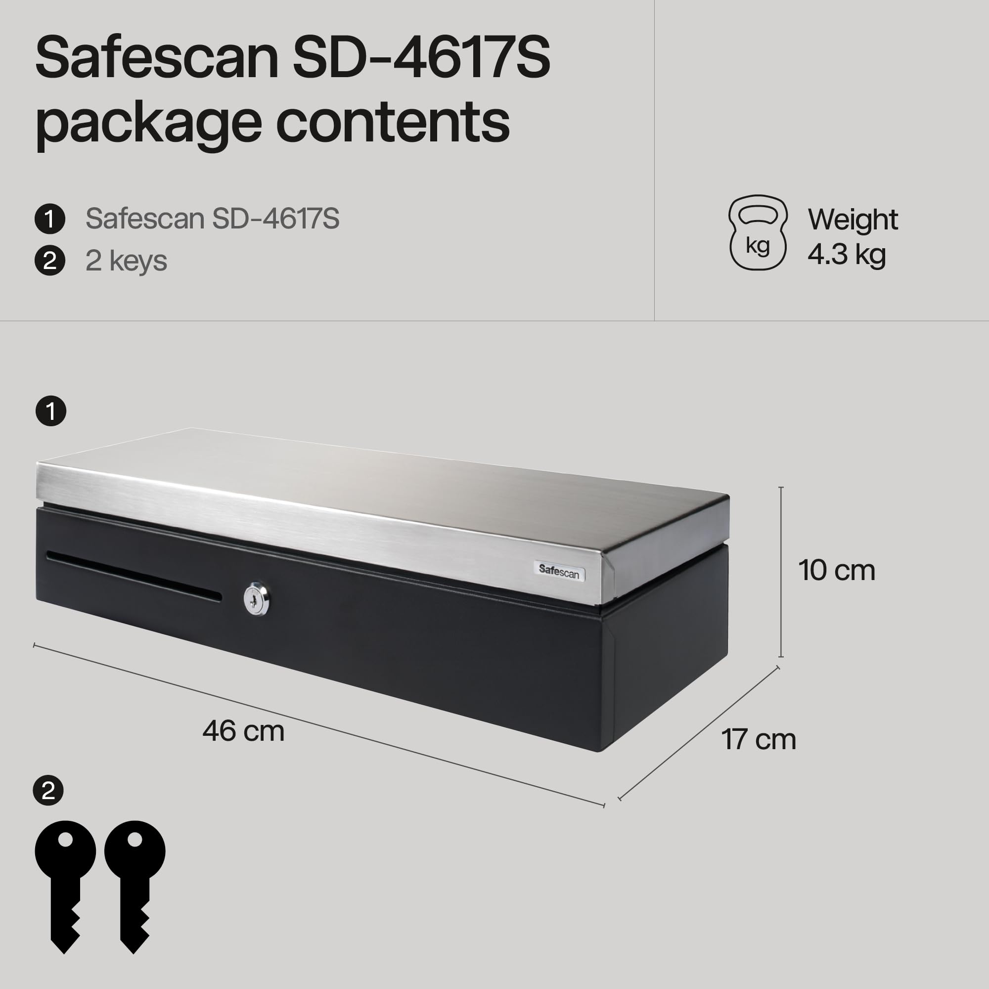Safescan SD-4617S Kassenschublade mit Klappdeckel, für Standardlastverkehr (18,1 x 17,7 Zoll)
