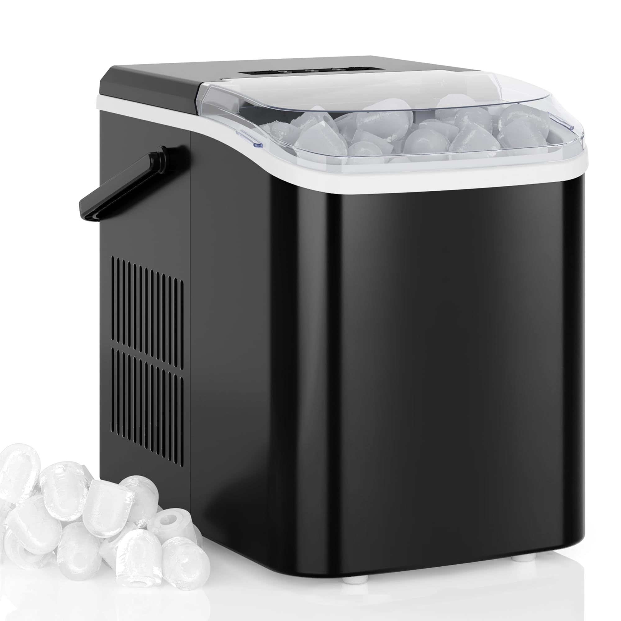 Dumos Countertop Ice Maker With Handle, 26lbs/24h Portable Ice Machine, 9 Bullet Ice Cubes Ready In 6 Mins, Self-Cleaning, Quiet Compact Ice Maker For Home, Kitchen, RV, Camping, Modern Black on Fridge.com - View 1