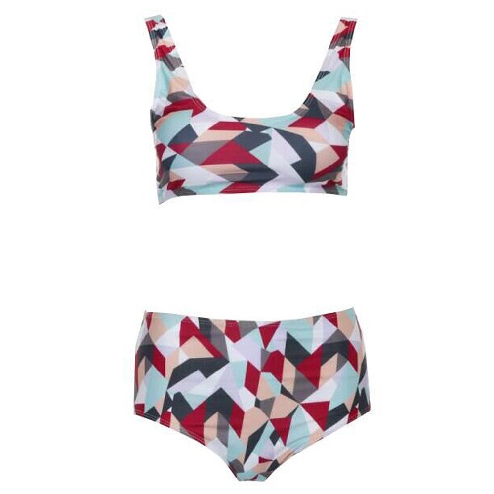 Auied Women's Vest Color Block Printed Bikini Bikini Set Push-Up Beachwear