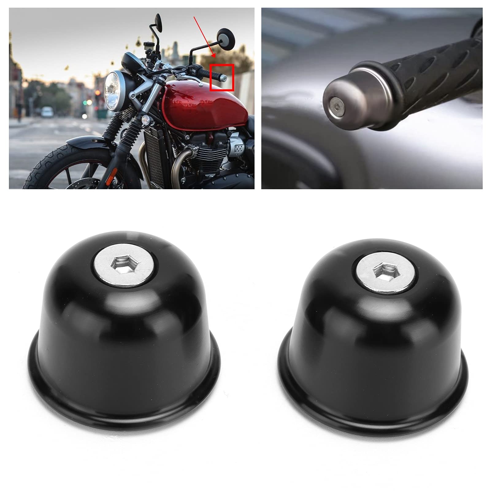 Tappi Terminali Manubrio In Alluminio CNC Per Triumph - Street Twin, Bonneville, Scrambler 1200XC | Nero - Foto 3