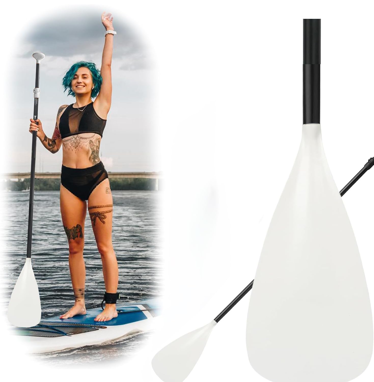 FC22 SUP Paddle - 3 Piece Adjustable Paddles - Lightweight Stand-up Paddle Oars for Paddleboard, Adjustable Aluminum Alloy Shaft 68" - 84", for Surfing, Floating, and Water Sports Enjoyment