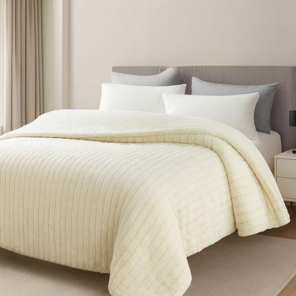 Jai GANGA Premium Ultra-Soft Fur Blanket for Winter | Super Warm & Cozy Double Bed Blanket | Lightweight & Fluffy Blanket for Home & Bedroom | (230X 250) CM White-image-49