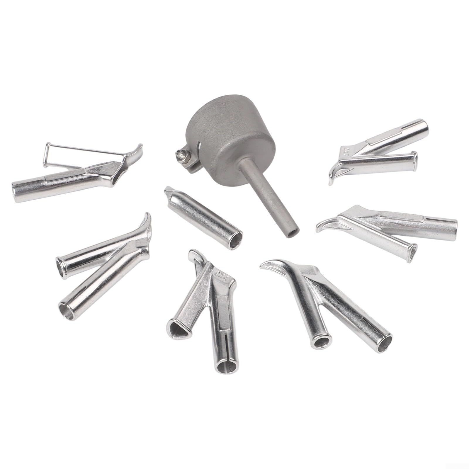 8 boquillas de soldadura de acero inoxidable para aparatos de aire caliente de 32 mm, redondo/triángulo/boquilla para soldadura de plástico PVC PP, compatible con 1500-2000 W