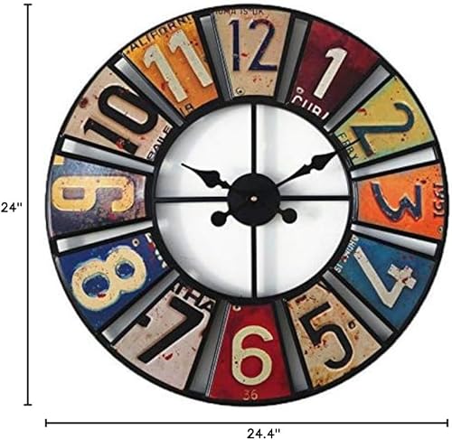Miniatura 6 de Reloj de pared redondo de 24 pulgadas, reloj de pared retro redondo con barra silencioso, funciona con pilas, para el hogar, sala de estar, cocina,