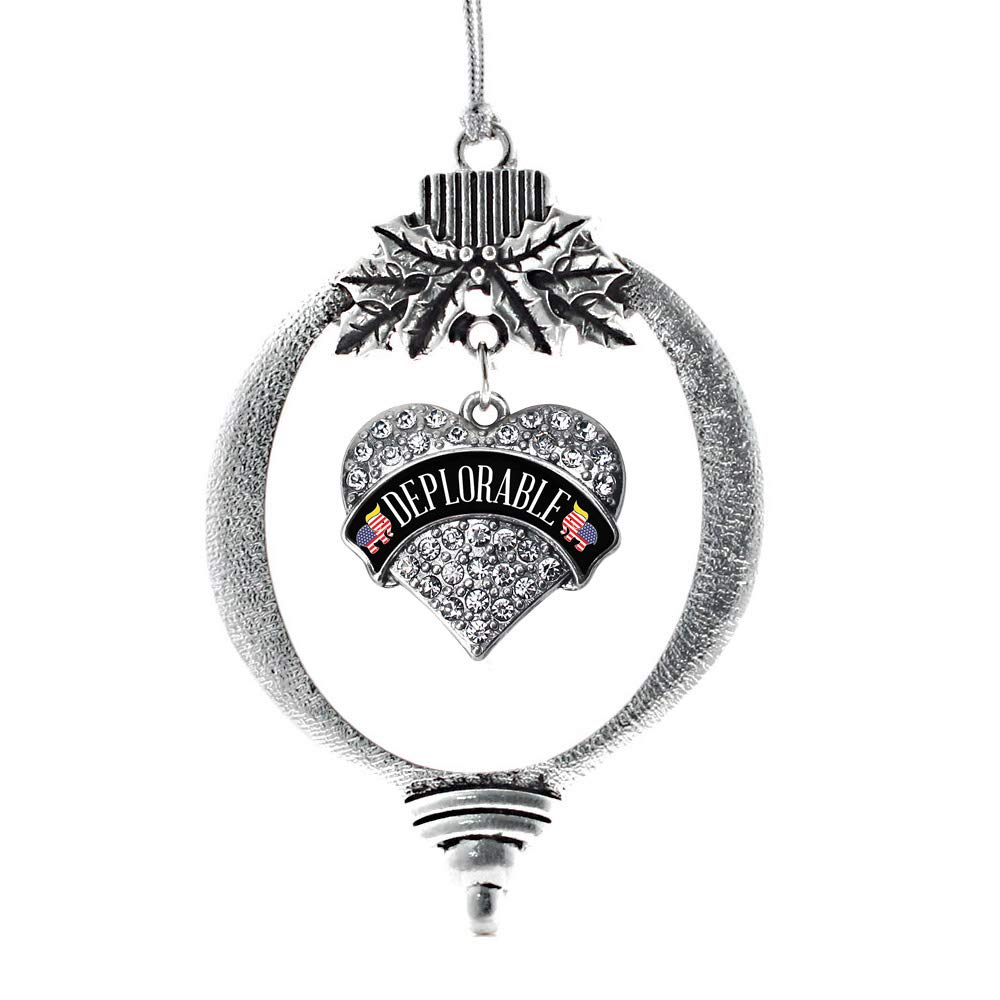 Inspired Silver - Deplorable - Silver Christmas Ornament - Pave Heart Charm Christmas Tree Ornament with Cubic Zirconia - Holiday Hanging Decoration