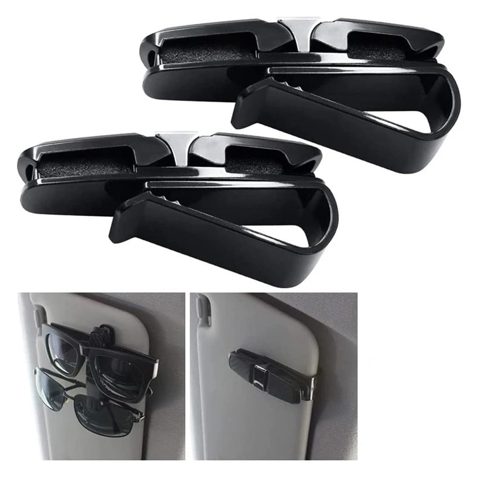 Portaocchiali Auto in Pelle Clip per Visiera Confezione da 2 occhiali da sole con visiera parasole per auto, con clip, accessori per interni auto(Silver)