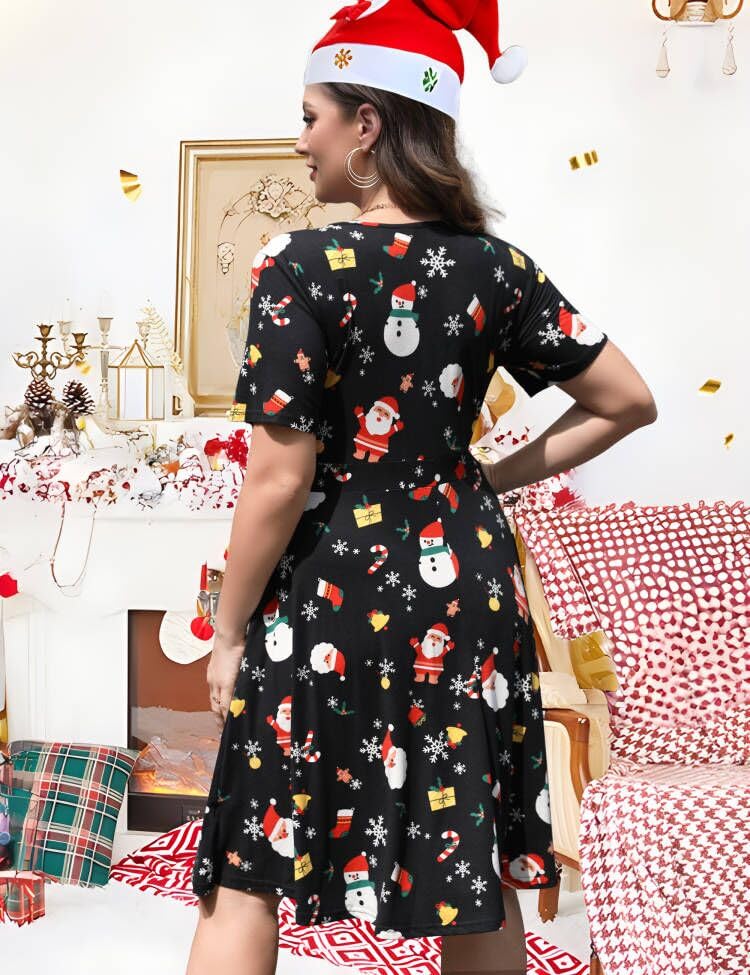 Image of Ahlaray Plus Size Faux Wrap Dress for Curvy Women with Pockets | Flattering faux wrap V-neck with soft stretch fabric and pockets for work, weddings and everyday comfort.