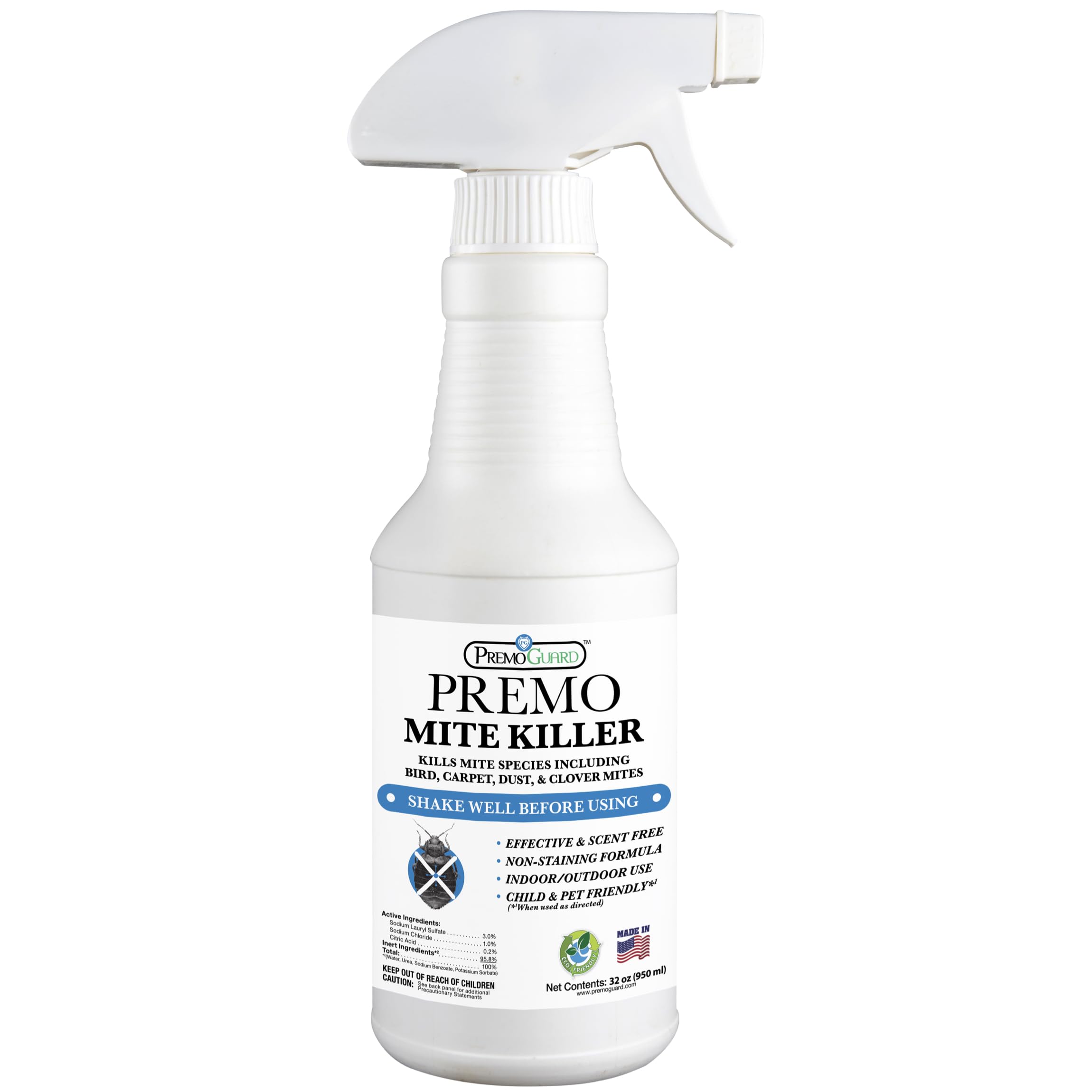 Premo Guard Natural Mite Spray – 32 oz Bottle – Plant Based Treatment for Dust, Spider, Carpet, Bird, Rat Mites – Safe for Families, Pet, Home, Bedding & Furniture When Used As Directed