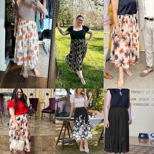 OBBUE Women's Chiffon Pleated Skirts Elastic High Waist A-line Midi Skirts for Casual Party Holiday4