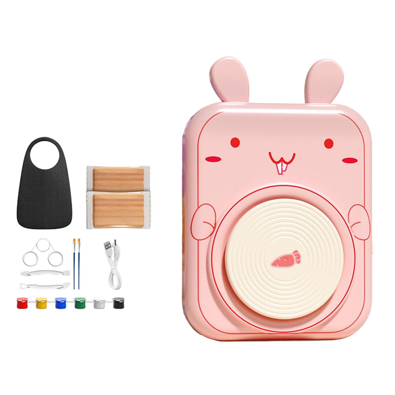 Mini Töpferscheiben Set für Kinder, Modellier Und Malset, Elektrisches Bildhauerwerkzeug, DIY Tonmodellierer – Geschenkidee, Hasenform