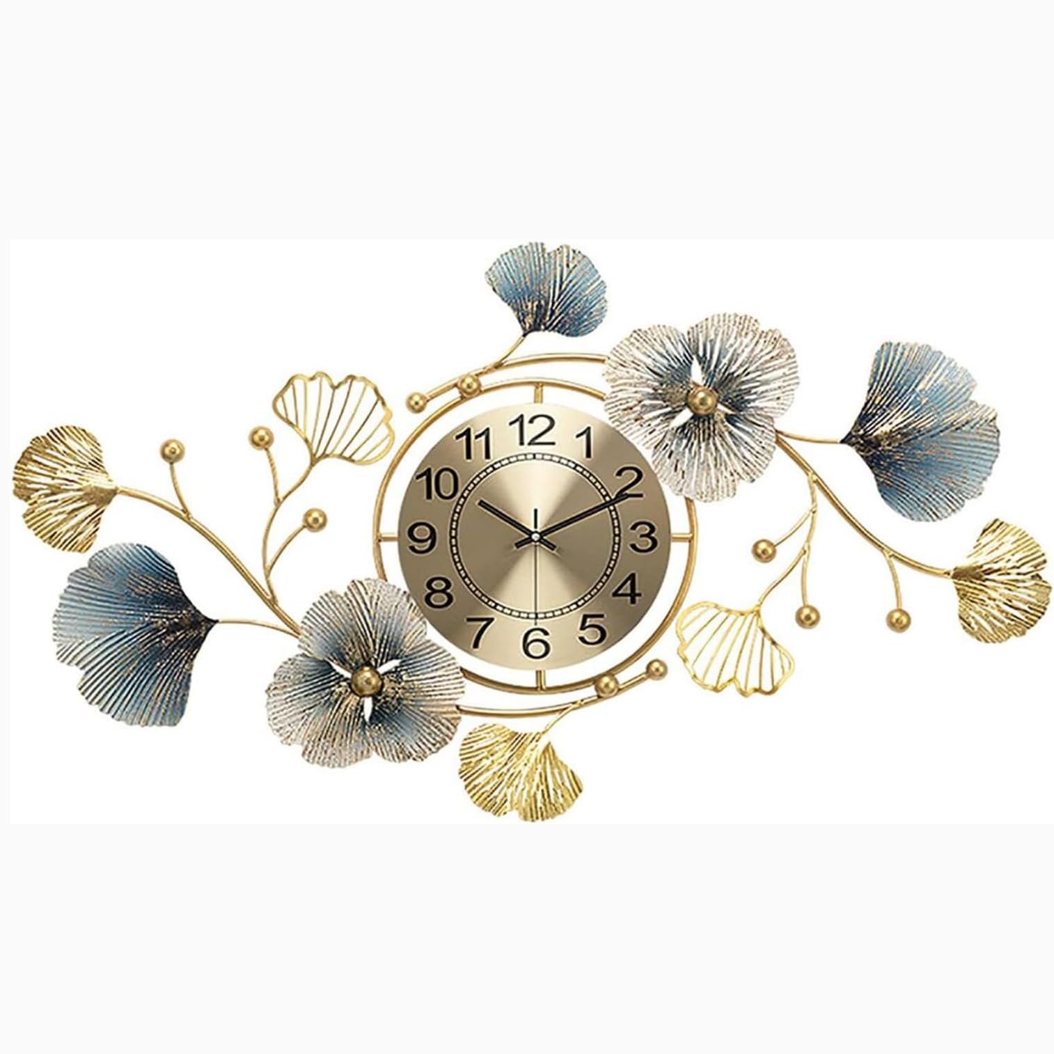 SaryEdge 3D Metal Ginkgo Leaf Silent Wall Clock, Large Wall Clock for Living Room Decor,Modern Art Design Operated Wall Clocks,S,Large,Large,Large