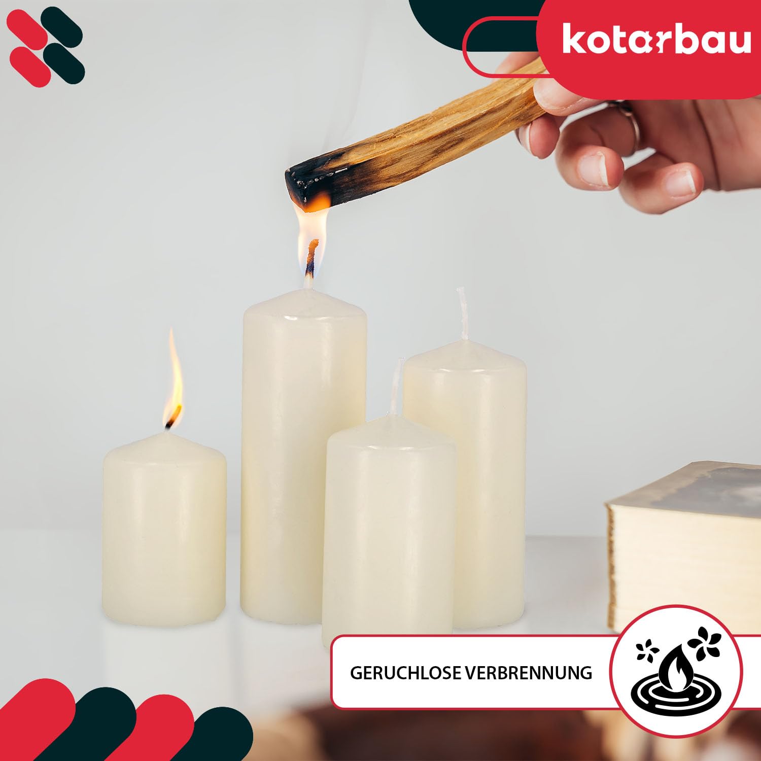 KOTARBAU® Świece filarowe świece blokowe, zestaw 4 sztuk, ecru