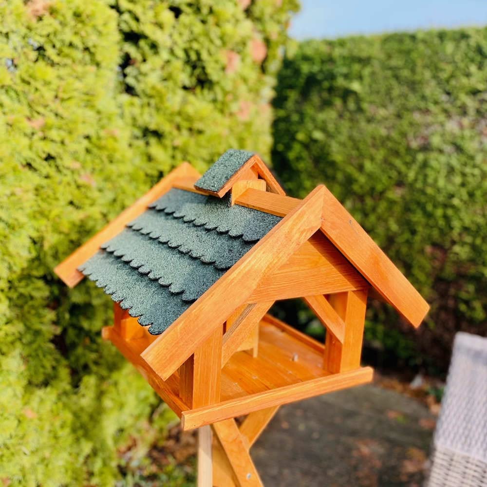 Casetta per uccelli rettangolare per mangiatoio+supporto marrone/verde resistente alle intemperie per giardino o balcone Birdhouse