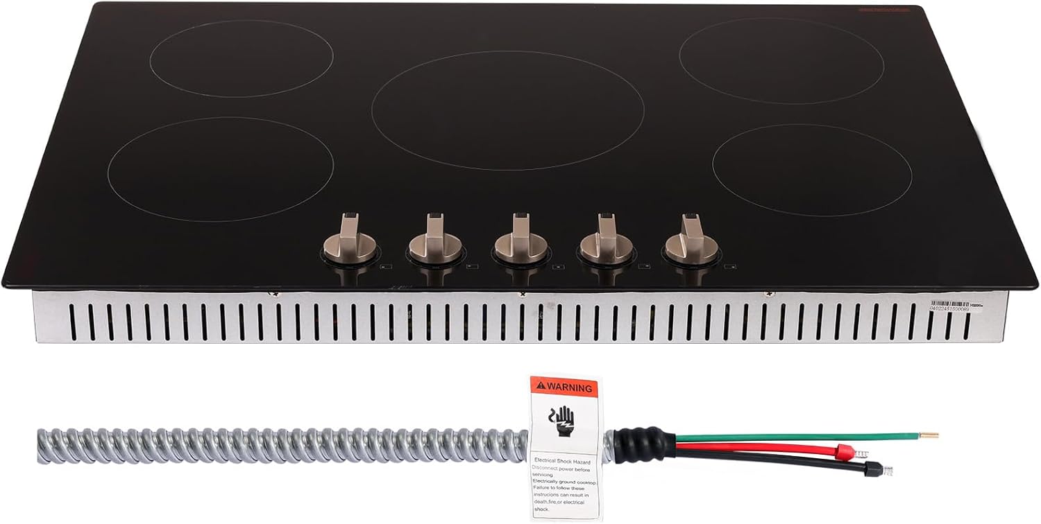 9200W 5 Burner Induction Cooktop Electric Countertop Burner Knob Control High-Powered Induction Cooktop: The 9200W built-in electric stove offers fast and even heating, with 12 adjustable power leve