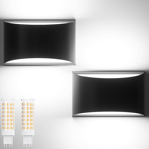 Miniatura 9 de Juego de 2 apliques de pared modernos - Blanco cálido 3000K 10W LED aplique de pared para interiores, exteriores, IP65 impermeable, cableado, arriba