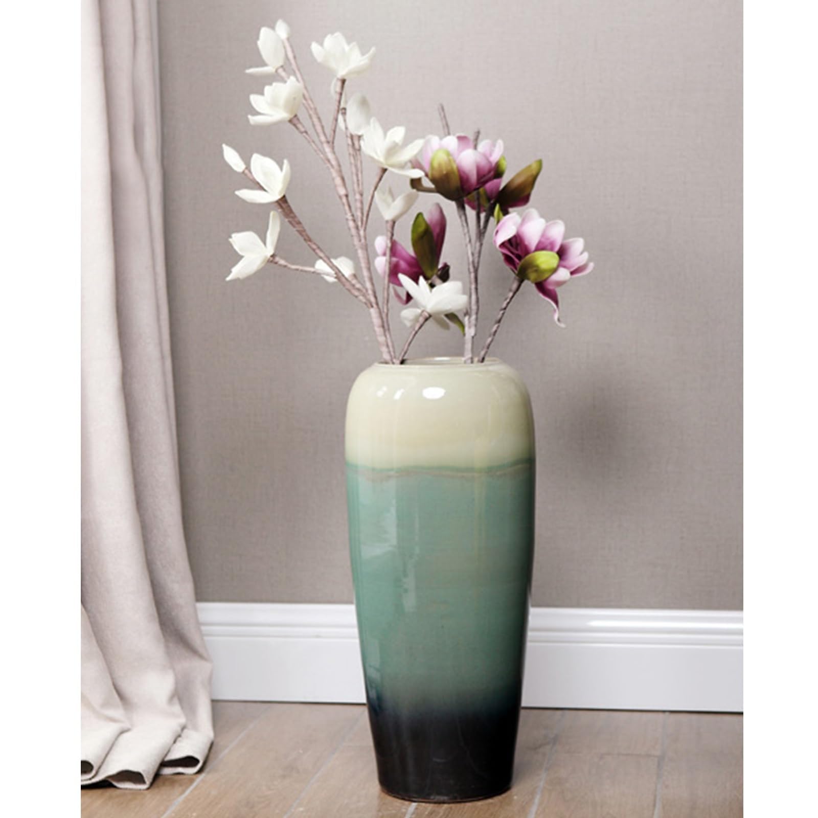 asdchZen Large Floor Vase, 27" Tall Flower Vase, Ceramic Decorative Vase For Living Room Modern Home Decor Bedroom Office Décor,Green-20inch
