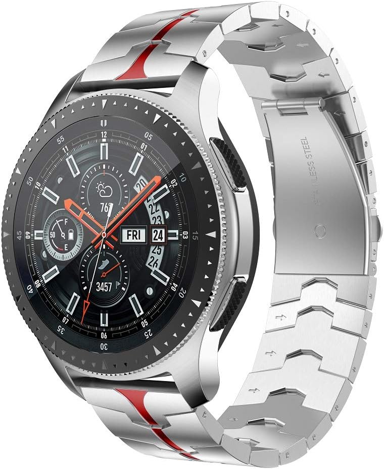 RABUZI Compatible for Samsung Galaxy Watch 3 45mm/46mm bands,22mm Enamel Process Stainless Steel Metal Watch Strap Compatible Samsung Watch 3 45mm,Gear S3 Frontier/Classic Smartwatch,Silver+Red