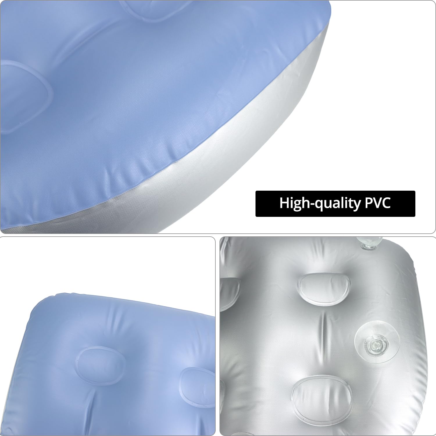 QWORK® 2 Piezas Cojín de Asiento Inflables, Cojines de Asiento de Bañera, Cojín de Piscina Inflable con 4 Ventosas