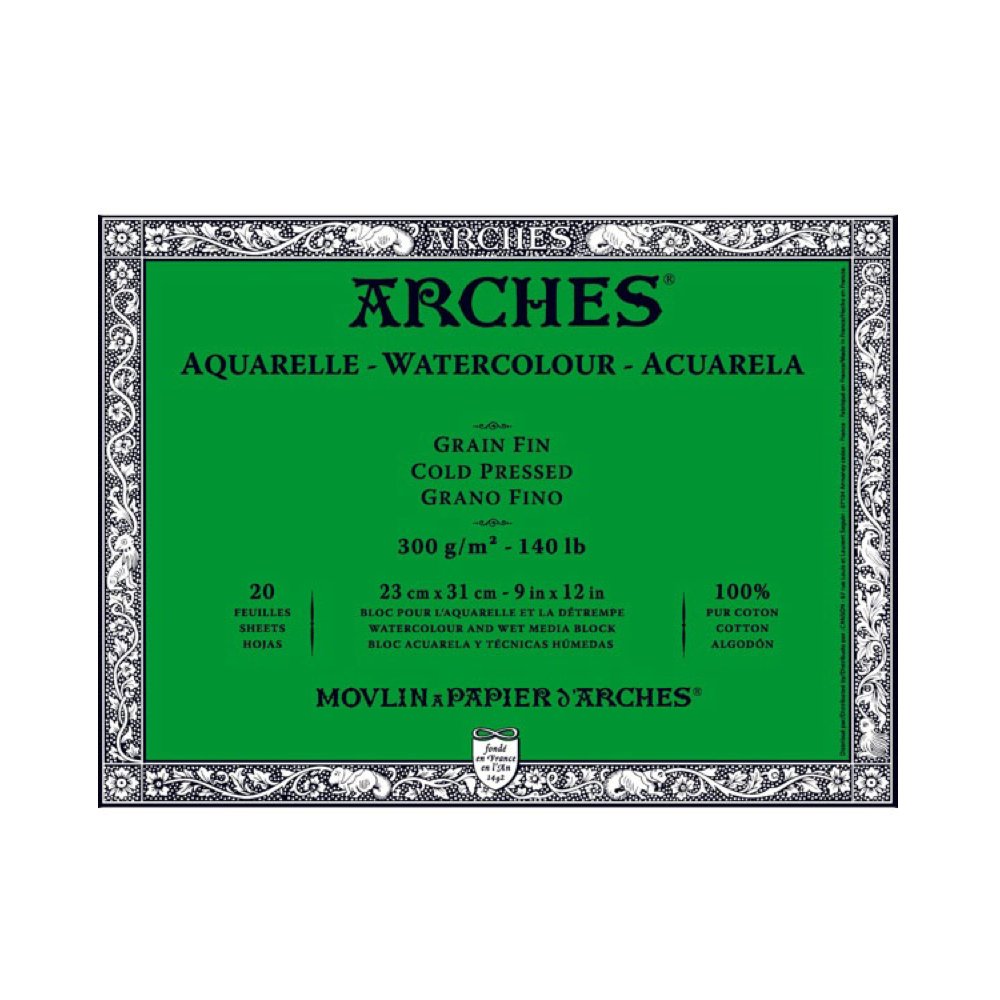 Arches 23 x 31 cm 300 GSM Cold Pressed Glued on 4 Sides Block Watercolour Paper - Natural White (Pack of 20 Sheets),200177166
