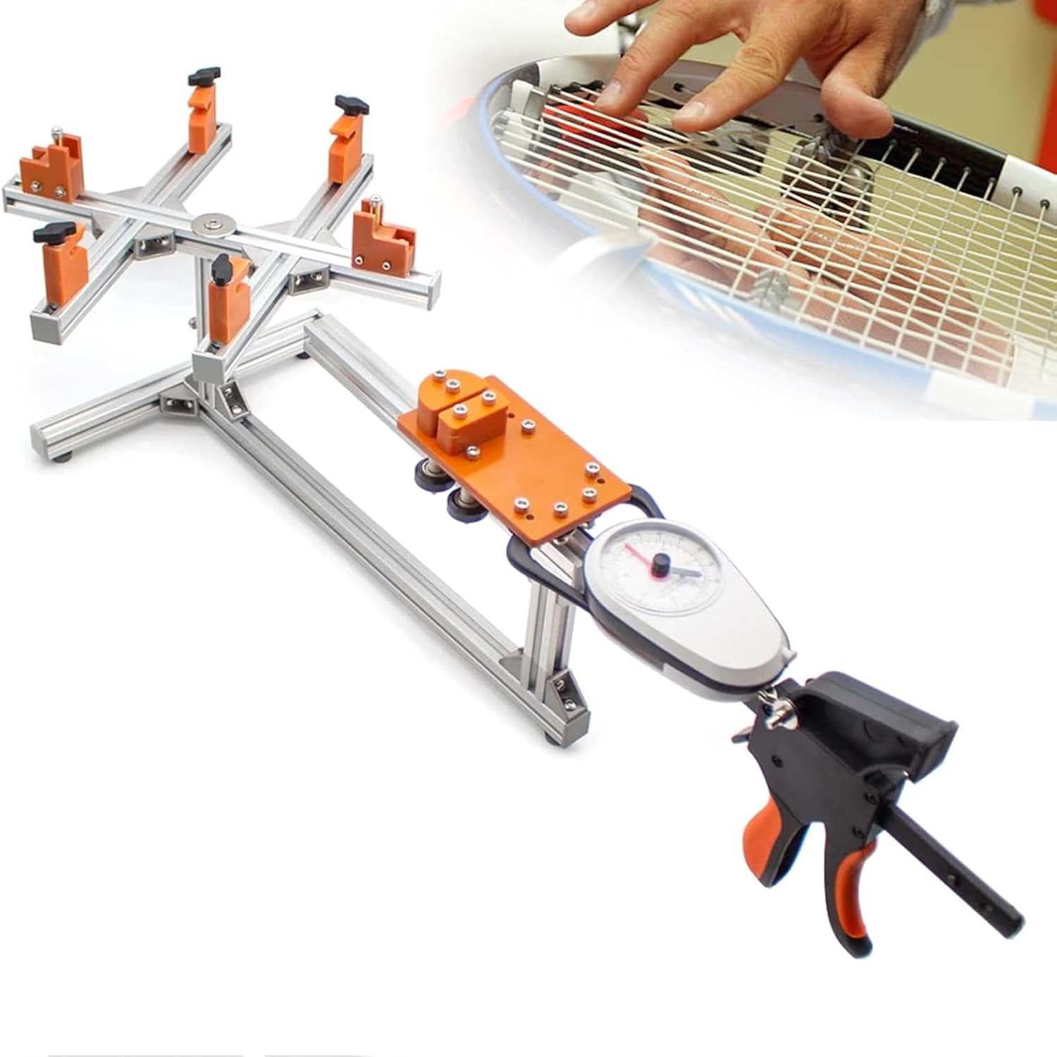 DIY Racket Frame Threading Machine, 20-32LBS Badminton Racket Stringing Machine with Six-Point Positioning Frame and 360° Racquet Rotation, for Badminton, Racquet, Tennis