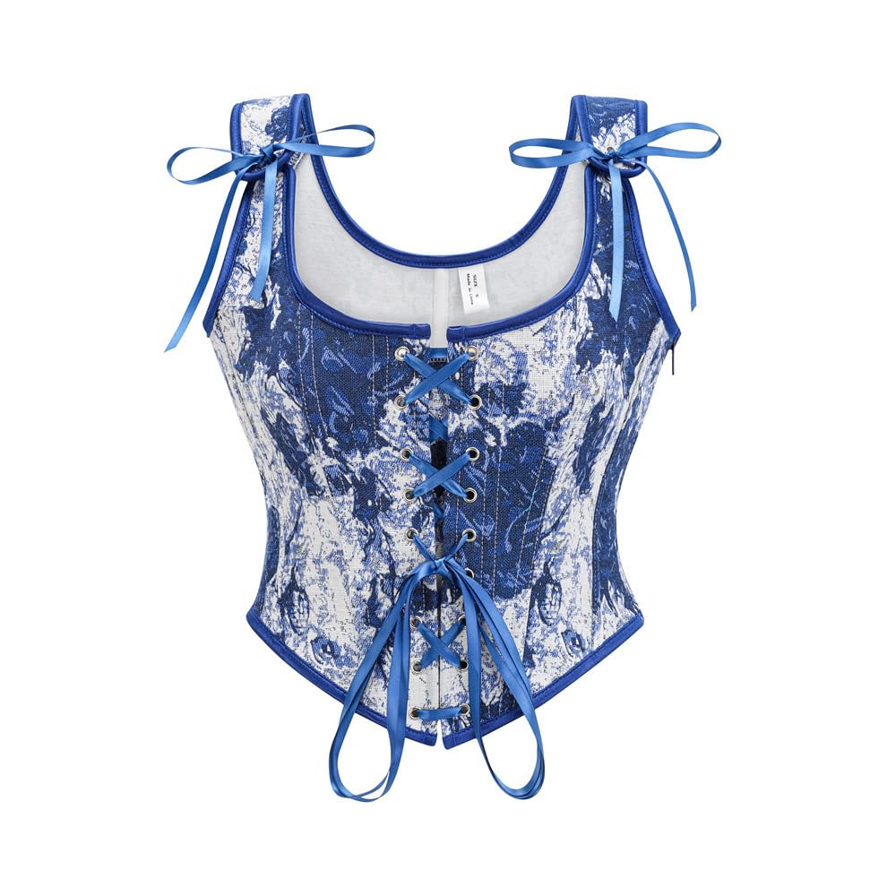 Women’s Retro Oil Painting Corset | Lace-Up Fishbone Vest with Straps | Slim Fit Body Shaper Bustier