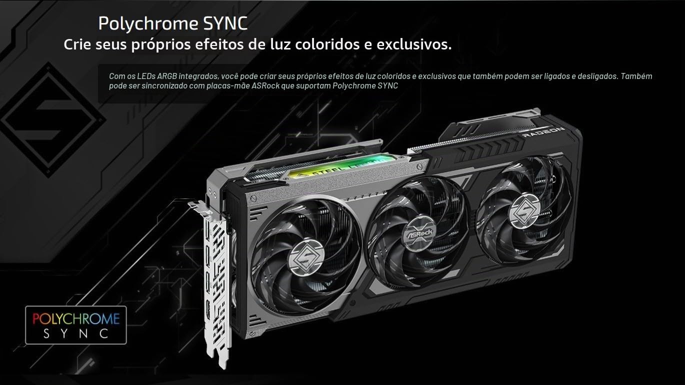 Placa de Vídeo ASRock RX 9070 XT Steel Legend Dark – 16GB GDDR6