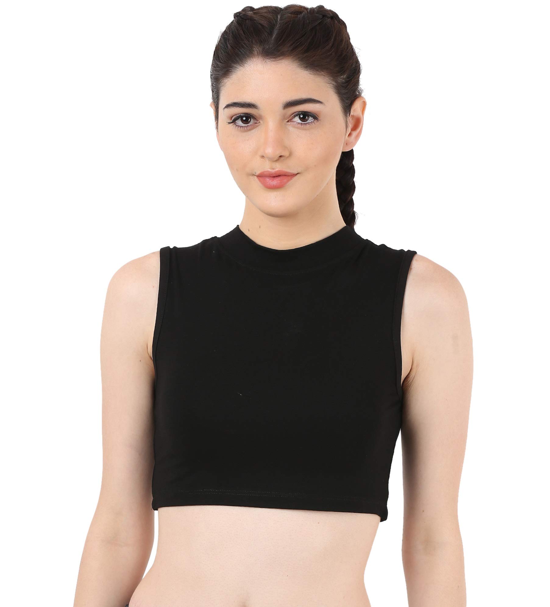 the dance bible Women Stylish Sleeveless High Neck Sports Crop Top-picture-44