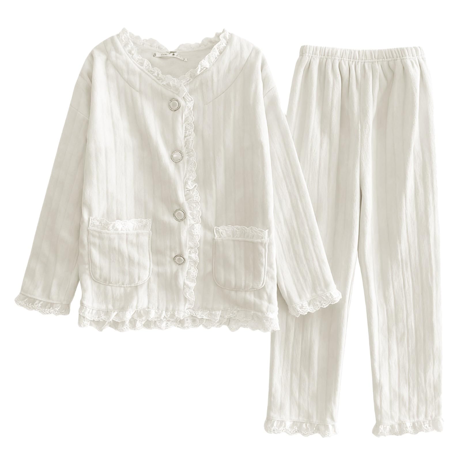 In Pile E Pizzo Corallo Bianco da Donna Autunno Inverno 2025 Pantaloni Lunghi Estivi Pigiama Estate Estivo Cotone Invernale Nonna Lungo Pigiami Leggero Corto Pijamas Ragazza 27 Anni