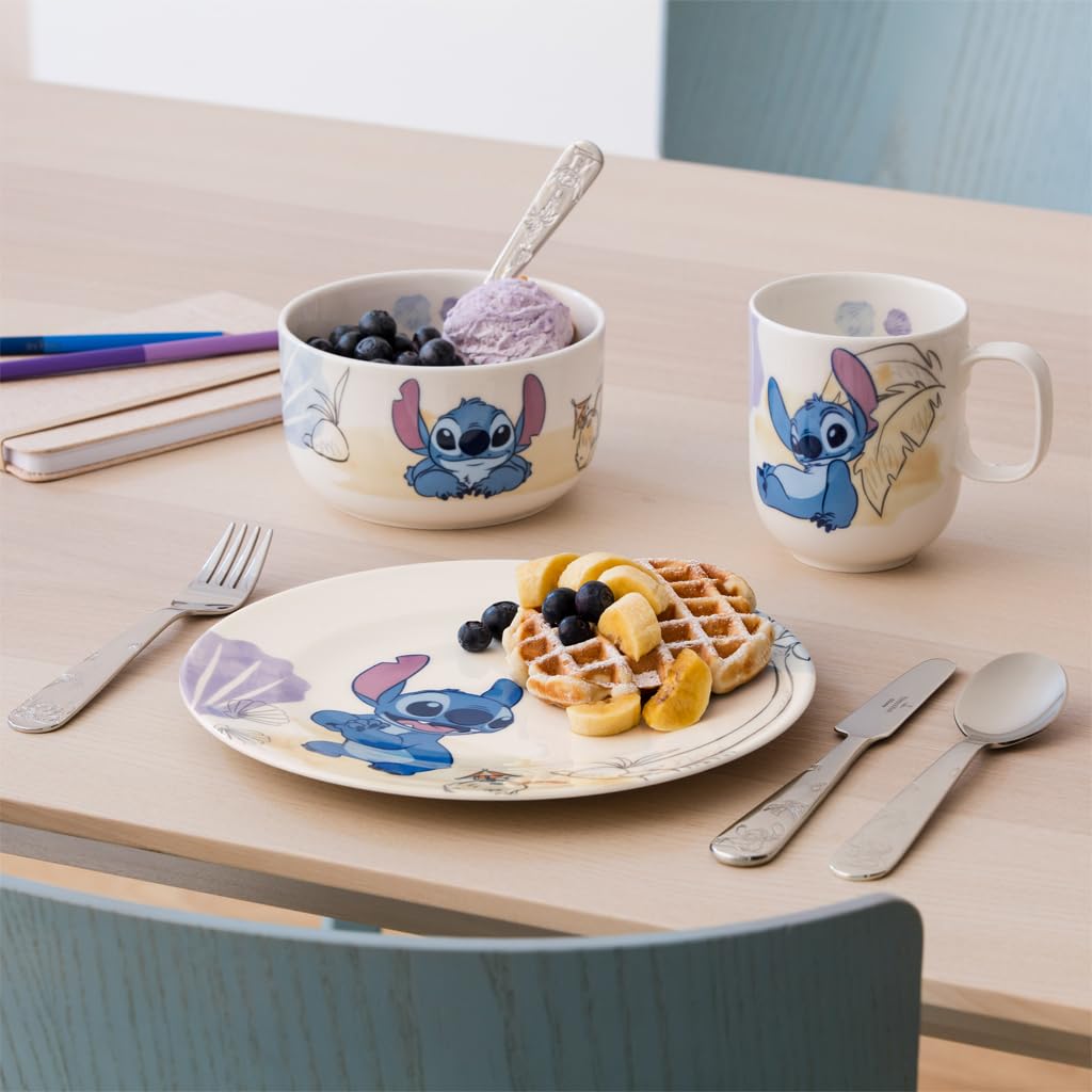Villeroy & Boch – Disney Stitch zestaw naczyń dla dzieci, 7 el., można myć w zmywarce, można używać w kuchence mikrofalowej, naczynia i sztućce dla dzieci, porcelana Premium