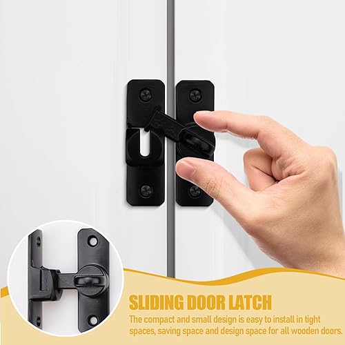 Miniatura 4 de Paquete de 2 pestillos para puerta de granero, cerradura de puerta corrediza de granero de 90180 grados, pestillo de puerta deslizante multiángulo
