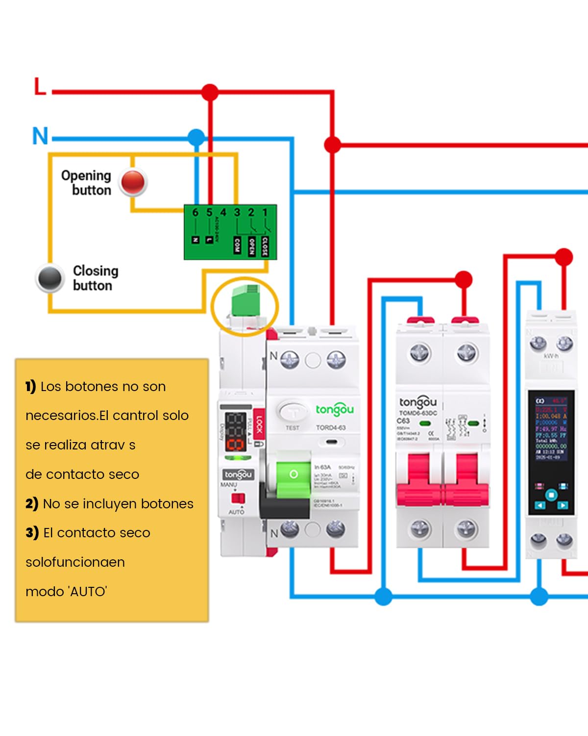 TONGOU Diferencial Auto Rearmable, Diferencial 40A 30mA, Tipo A 1P+N 230V, Diferencial Superinmunizado Rearmable, Aplicable a Viviendas Familiares, Edificios Comerciales Pequeños, etc