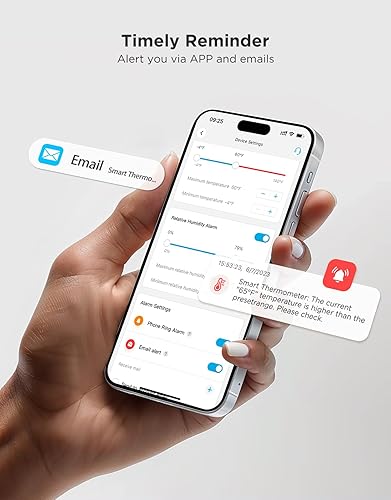 Miniatura 5 de GoveeLife Termómetro higrómetro WiFi 2.0, paquete de 6, sensor inteligente de temperatura de humedad con notificaciones de aplicación, humedad de