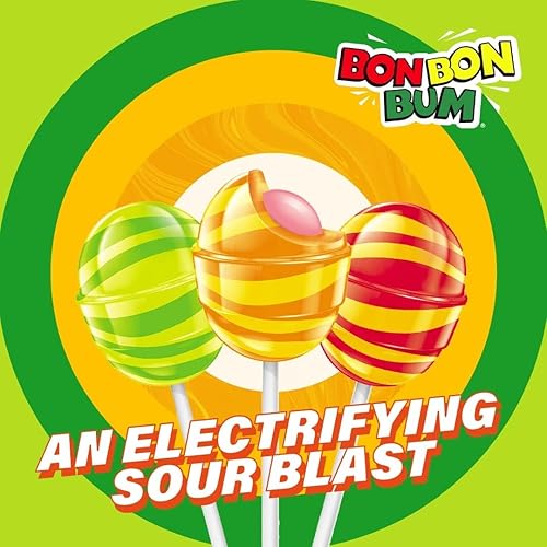 Miniatura 6 de Snack Hut Presents Sour Bon Bon Bum Lollipops, Sour Bubble Gum Pops con centro de goma de mascar, Bom Bom Bum, incluye llavero de Snack Hut (paquete