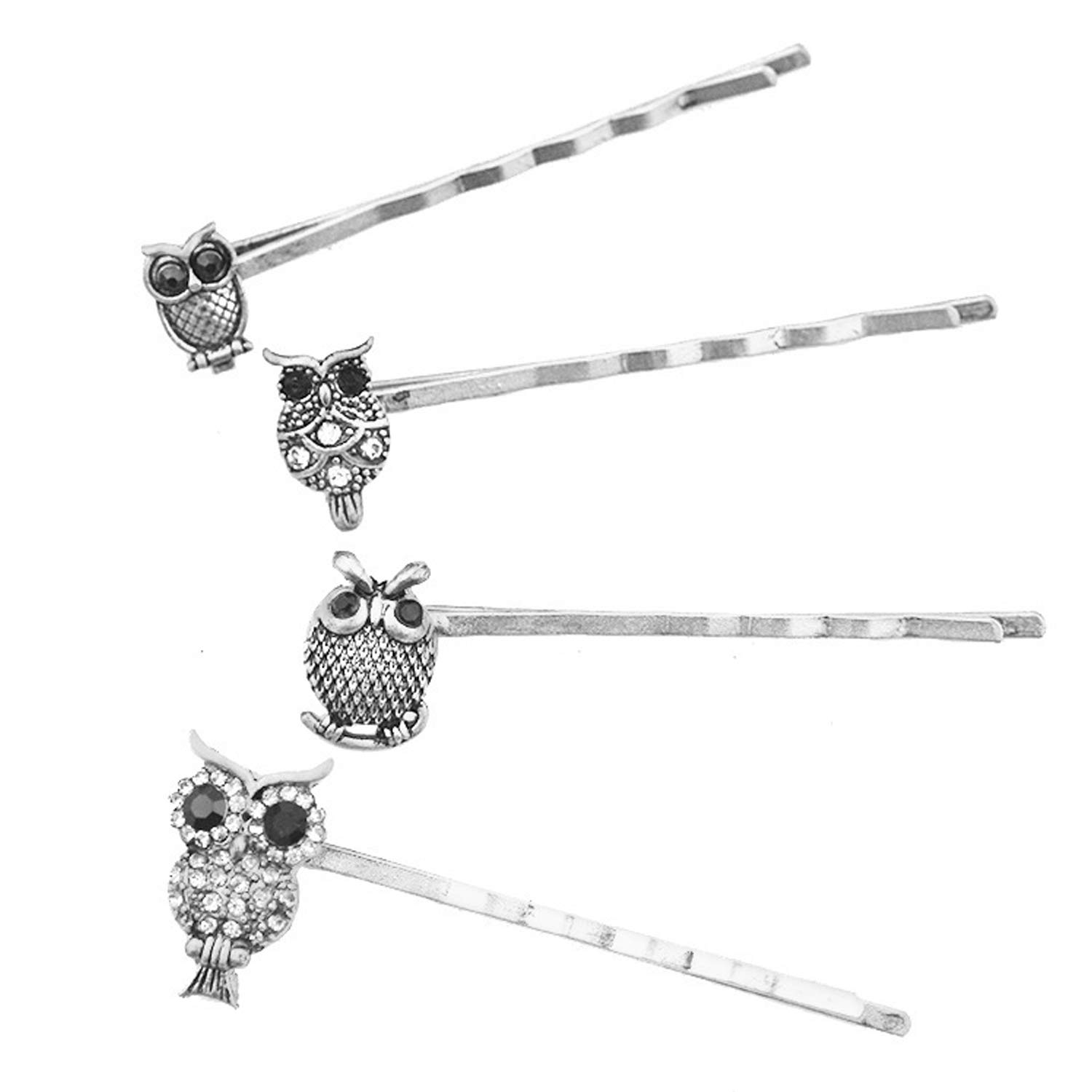 Young & Forever Gift Quirky owl Black Crystal Bobby pins Hair Clips for Girls Fancy Antique Silver Plated Cubic Zircon Hair Accessories for Women(Set of 4) (B082Y921G3) Amazon Price History, Amazon Price Tracker