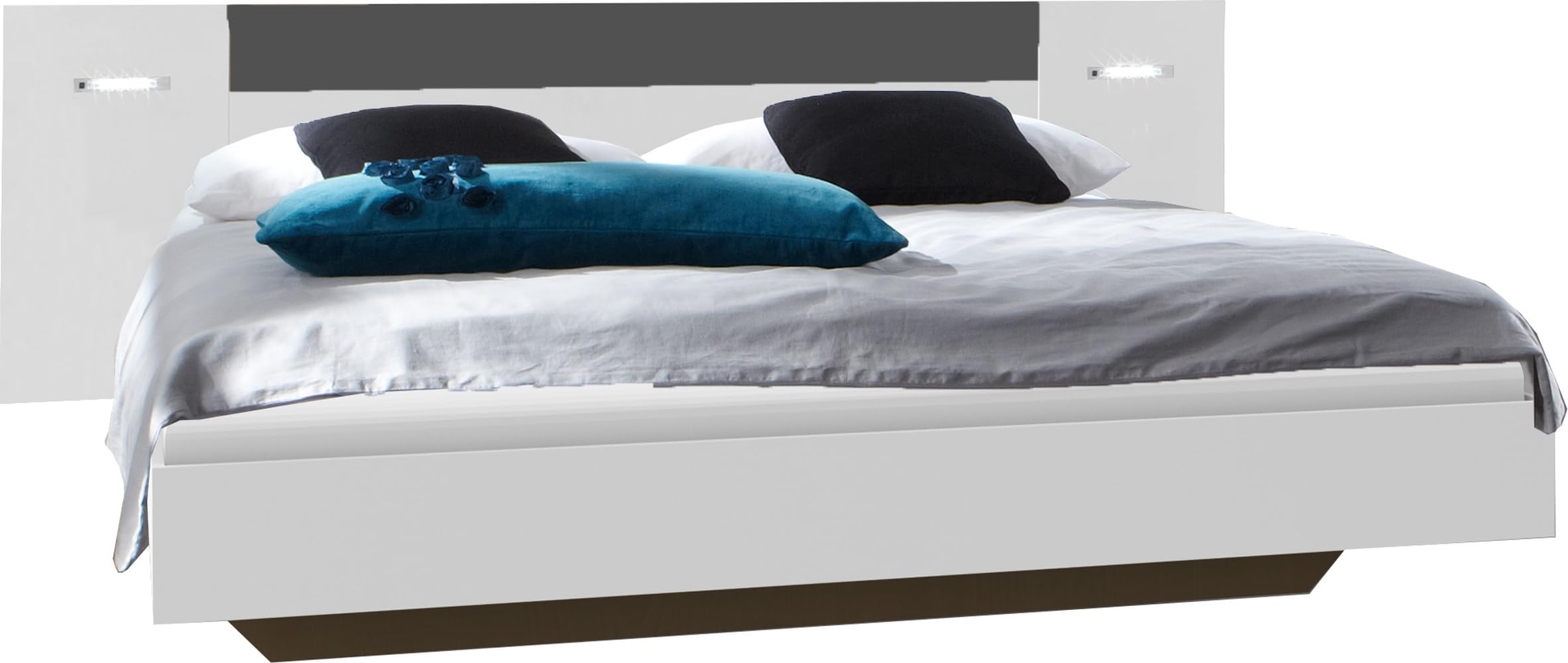 möbelando Komplettschlafzimmer >Angie< in Weiss + Graphit - 519x208x210cm (BxHxT)