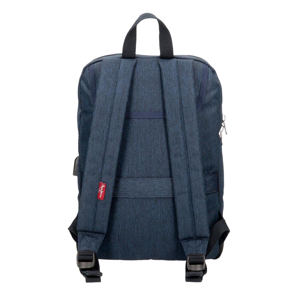 Pepe Jeans Fenix Mochila para Portátil Doble Compartimento Adaptable 15,6" Azul 28x40x14 cms Poliéster con detalles en Piel Sintética 15,68L